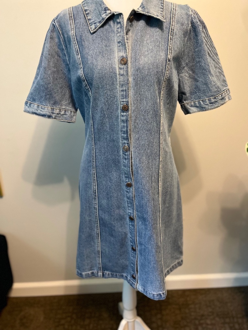 Rockin' G Denim Button Front Shirt Dress Sz XL Short Sleeve Casual Dress